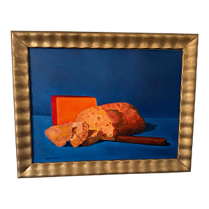 Vintage Still-Life Oil Painting Titled Sourdough and Cheddar