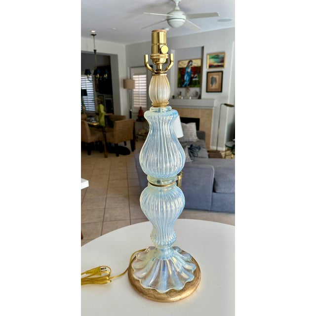 Wood Murano Italian Blue Opalescent Table Lamp For Sale - Image 7 of 16