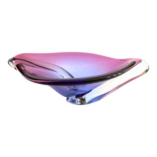 Vintage Mid Century Modernist Italian Seguso Murano Art Glass Extra Large Monumental Sommerso Sculptural Centerpiece Bowl For Sale