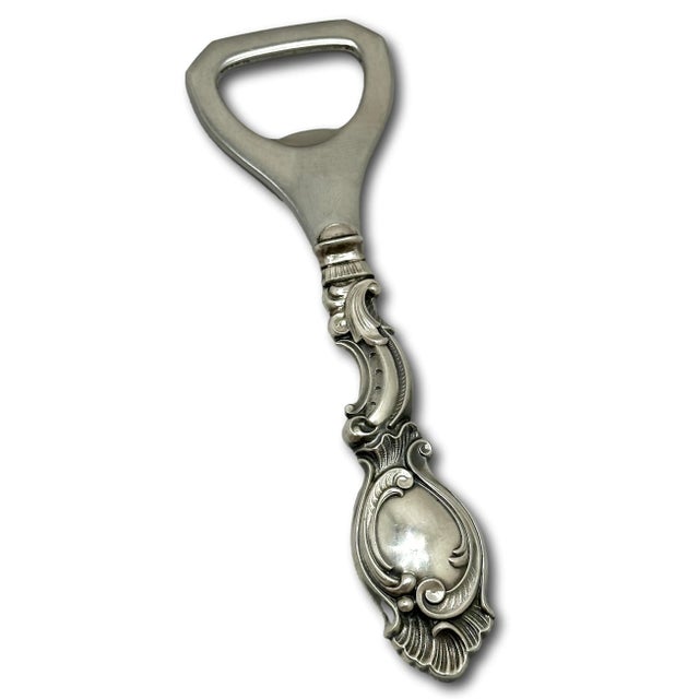Mid 20th Century Fine Quality Vintage Mid 20th Century Rococo Style Sterling Silver Handle Bottle Opener From Denmark For Sale - Image 5 of 12