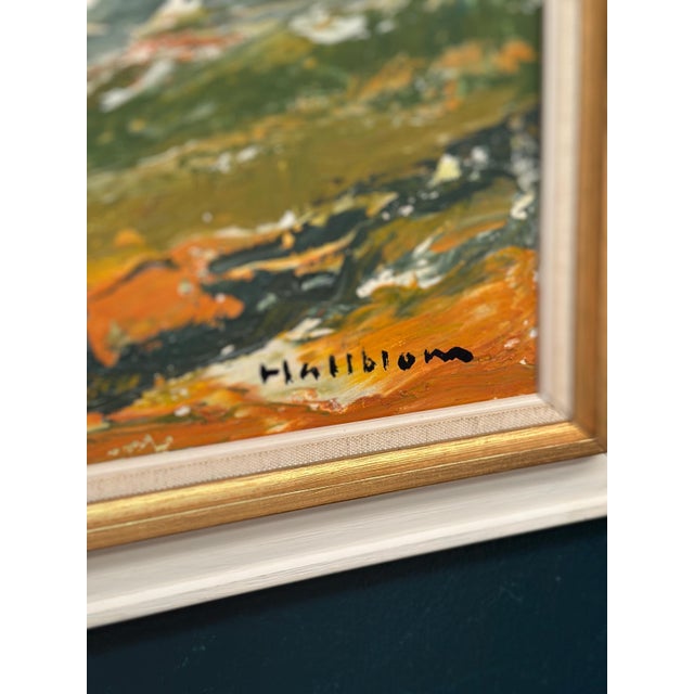Stig Hallblom, Landscape with Houses and Trees, 1950s, Oil Painting on Panel, Framed For Sale - Image 7 of 18