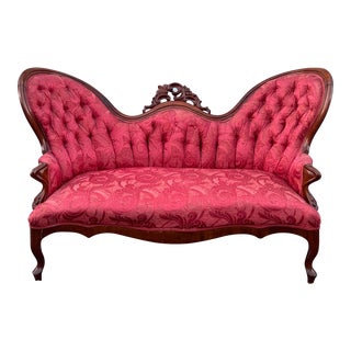 Antique Walnut Late 19th Century Victorian Loveseat For Sale