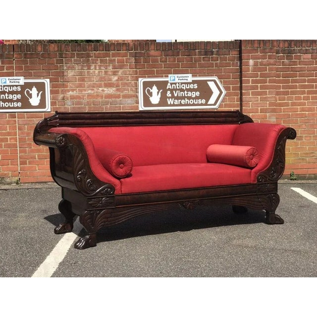 Antique Mahogany 3-Seater Sofa with Curved Ends and Lions Paw Feet For Sale - Image 3 of 13