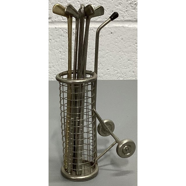 Vintage Rolling Cocktail Golf Cart Bag With Golf Club Stirrers- 7 Pieces For Sale - Image 4 of 10