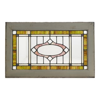 Antique Arts & Crafts Leaded Stained Glass Window 34.75 X 21.75 In. For Sale