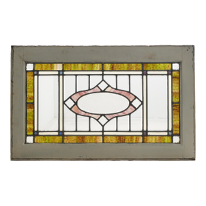 Antique Arts & Crafts Leaded Stained Glass Window 34.75 X 21.75 In.
