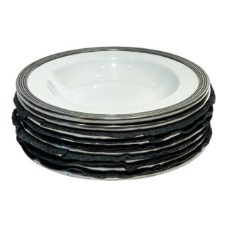 8 Piece Arte Italica Tuscan Pewter Rim Pasta/Soup Bowls For Sale