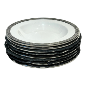 8 Piece Arte Italica Tuscan Pewter Rim Pasta/Soup Bowls