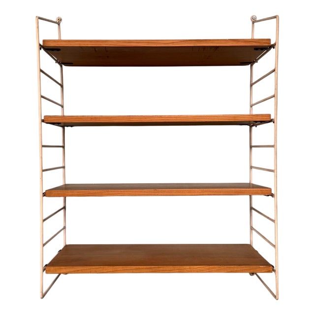 Vintage Scandinavian Wall Bookcase with Oak Shelves, 1960s For Sale