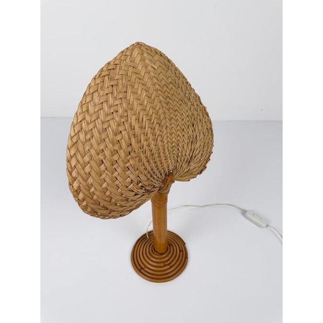Italian Bamboo, Cane and Rattan Table Lamp with Fan-Shaped Shade in the style of Ingo Maurer, 1960s For Sale - Image 18 of 18