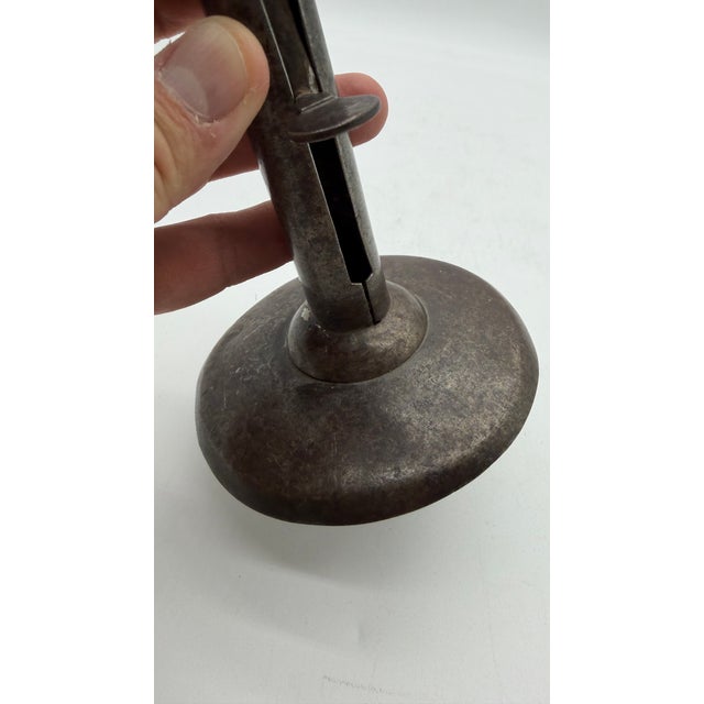 A Antique Pennsylvania Folk Art Iron and Brass Hog Scraper Candle Stick, Circa 1830's For Sale - Image 15 of 16