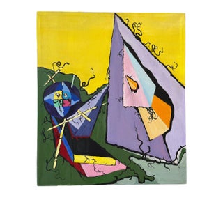 Vintage Signed Abstract Painting on Canvas, Circa 1970s For Sale