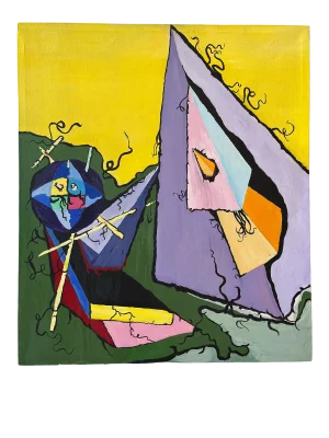 Vintage Signed Abstract Painting on Canvas, Circa 1970s