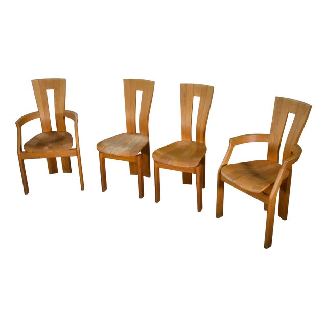 Vintage Chairs and Armchairs in Beech by Ateliers Seltz, 1990s, Set of 4 For Sale