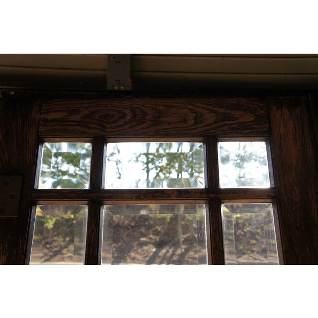 Set of 2 Reclaimed Mid-Century Oak Mission Craftsman Beveled Glass French Swing Double Doors For Sale - Image 6 of 12