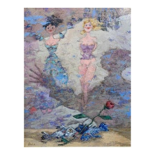 Giampaolo Talani "Fish in Love" Oil on Board, Figurative Nude With Fish, Tuscan Coastal Art, Italian Master Contemporary Art For Sale