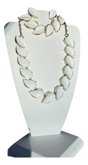 Vintage White Lucite Leaf Demi Parure Jewelry Set Necklace and Bracelet