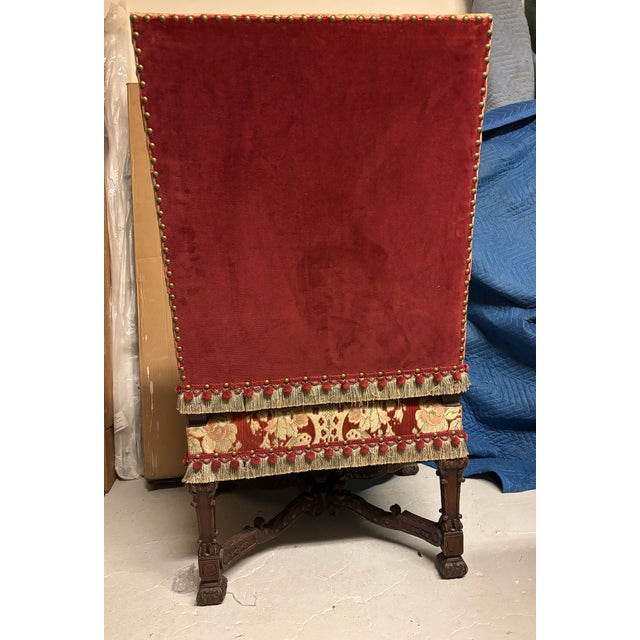 Mid 19th Century Pair of Louis XIV Style Antique Chairs- Red Velvet & Silk For Sale - Image 4 of 10