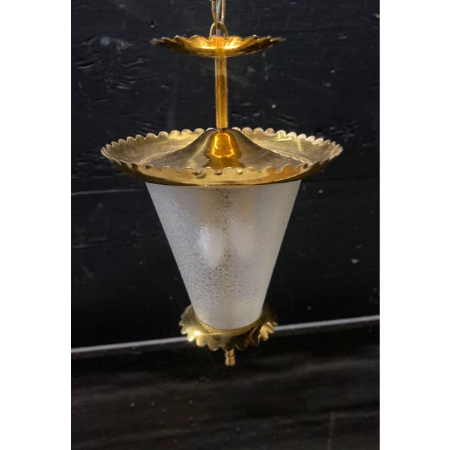 1950's Brass & Wrinkle Glass Hanging Fixture Attributed to Vetri Seguso For Sale - Image 12 of 12