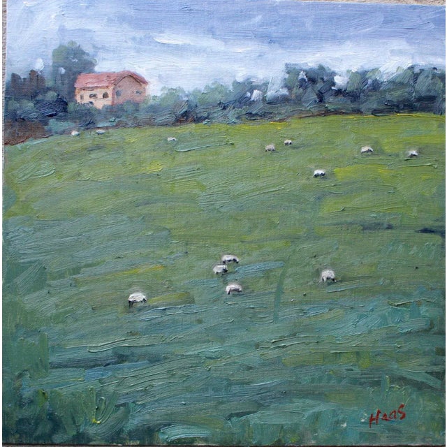 "Grazing Sheep on a Hillside" Contemporary Landscape Oil Painting For Sale - Image 13 of 13