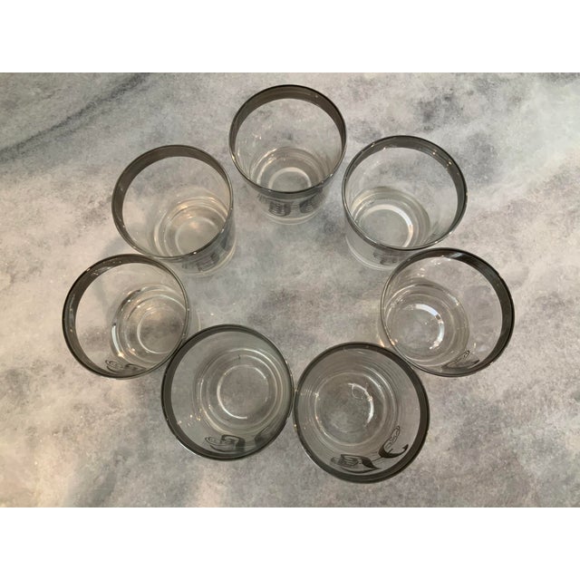Mid 20th Century Silver Rimmed “h” Low Ball Glasses- Set of 7 For Sale In New York - Image 6 of 8