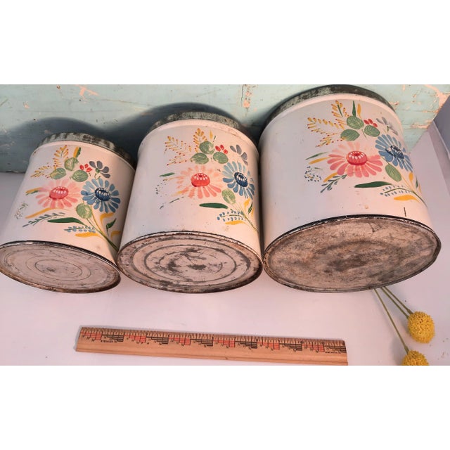 Shabby Floral Metal Kitchen Canisters For Sale - Image 9 of 13