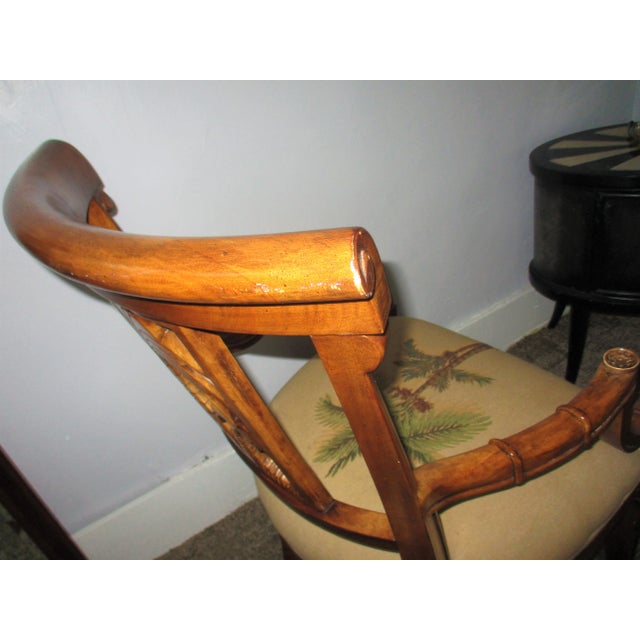 Wood 1990s Vintage Carved Wood Open Armchair With Palm Tree Back & Seat Design For Sale - Image 7 of 13