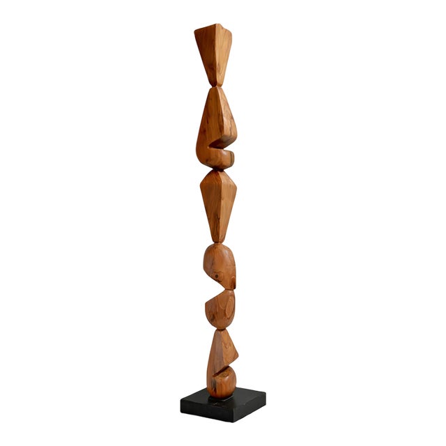 Modern Teak Wood Abstract Sculpture on Stand For Sale