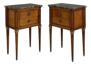 Pair of French Cherrywood Nightstands or Bedside Tables With Marble Tops