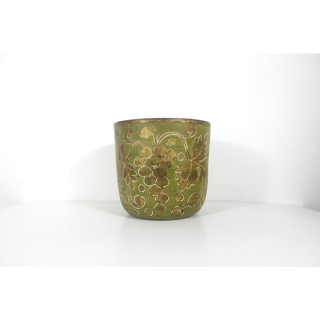 Beautiful terracotta planter or cachepot with sgraffito or carved grapes and leaves details and traditional Italian...