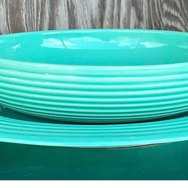 Vintage Boho Glazed Ceramic Platter and Bowl Serving Set- 2 Pieces For Sale - Image 14 of 15