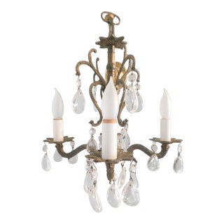 Vintage Crystal and Brass 4 Sleeve Chandelier For Sale
