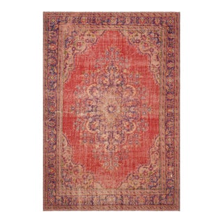 1970s Vintage Turkish Handmade Turkish Wool Cotton Red Area Rug For Sale