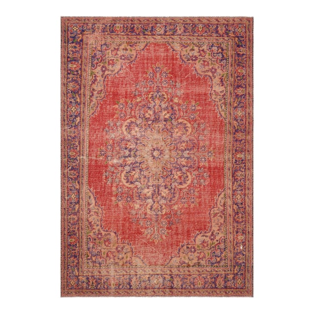 1970s Vintage Turkish Handmade Turkish Wool Cotton Red Area Rug For Sale