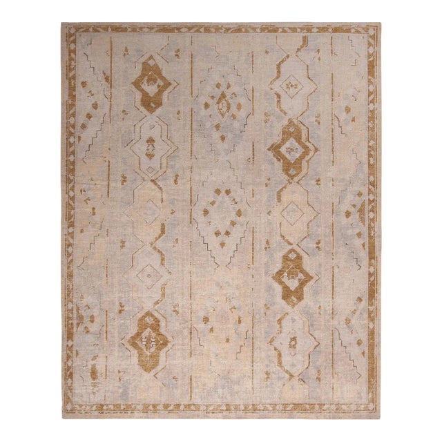 Rug & Kilim’s Oversized Rayure Boheme Rug in Ice Blue and Gold, 12x16 For Sale