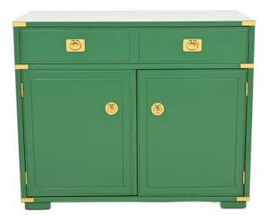 Thomasville Mid-Century Hollywood Regency Campaign Green Lacquered Bar Cabinet, Newly Refinished