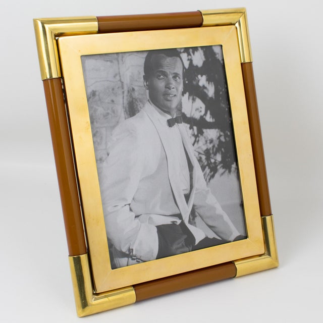 Mid-Century Modern Christofle Gilded Brass and Lacquer Resin Picture Frame, circa 1970 For Sale - Image 3 of 9