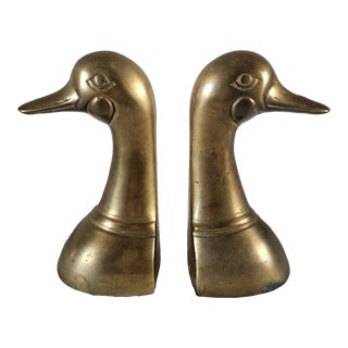 Vintage Solid Brass Duck Head Bookends- a Pair For Sale