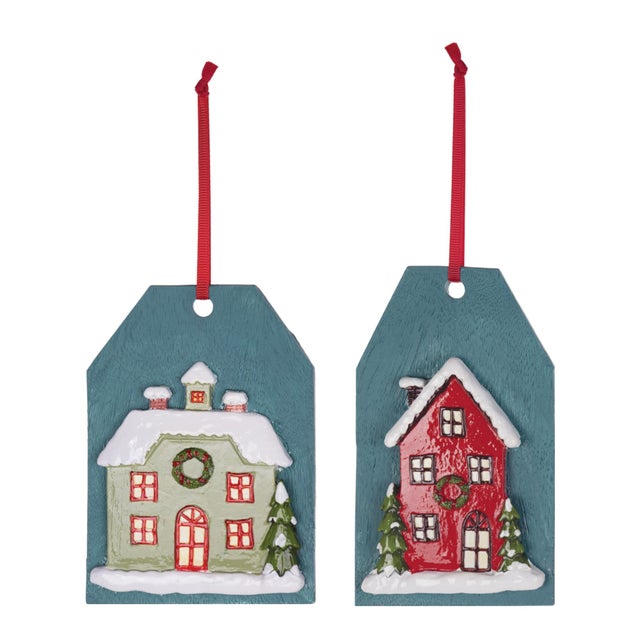 Celebrate the season with the Winter House Tag Ornament Set! These festive resin ornaments feature a charming snowy house...