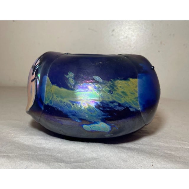 Unusual Hand Blown Iridescent Pearson Studio Art Glass Blue Vase Sculpture For Sale In New York - Image 6 of 18