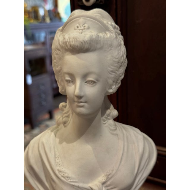 Ceramic Antique Bisque Porcelain Sevres Style Bust: Marie Antoinette For Sale - Image 7 of 12
