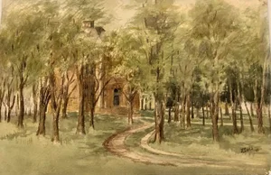 Watercolor 1906 ‘Country Lane’ Art by Realist E.Swain