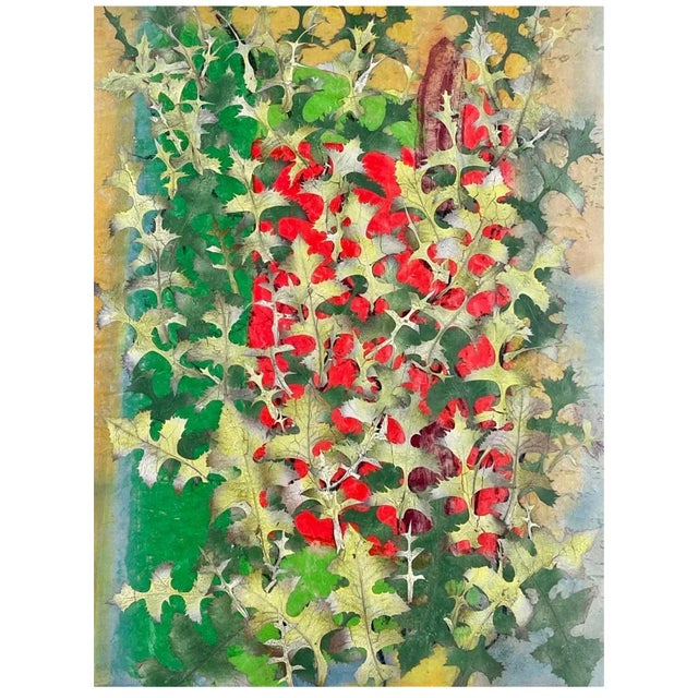 Karl Zerbe, Boston Modernist Painting Floral Foliage Collage German Expressionist Karl Zerbe, 1965 For Sale - Image 4 of 17