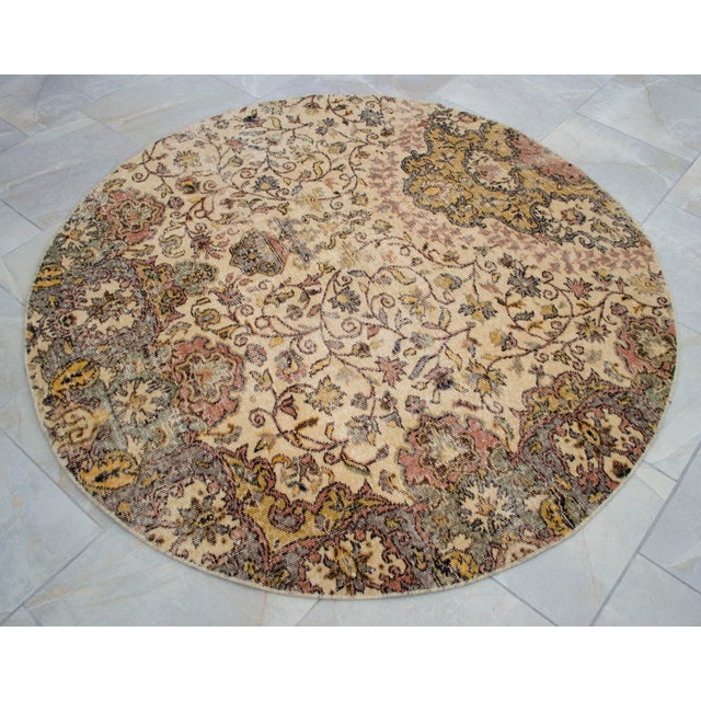 Round Turkish Rug Upcycled Vintage Hand Knotted Wool Circle Area Rug 5'3" X 5'3" For Sale - Image 6 of 13