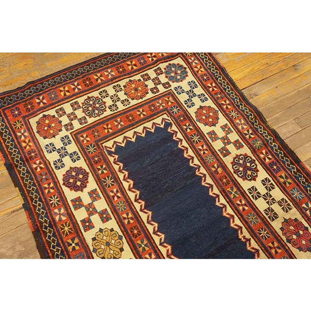 1880s Blue Geometric Tribal Antique Caucasian Talish Rug 3'4" X 7'2" Handknotted Wool Carpet For Sale - Image 4 of 5