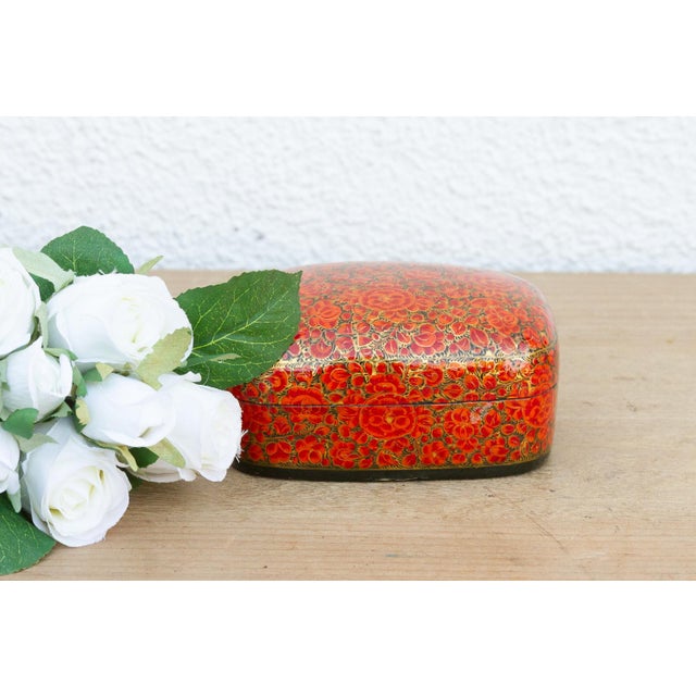 Red Small Hand-Painted Kashmiri Floral Box For Sale - Image 8 of 8