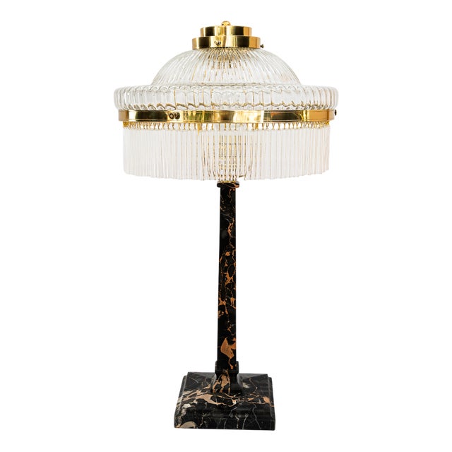 Large Marble Table Lamp with Glass Shade, Vienna, 1920s For Sale