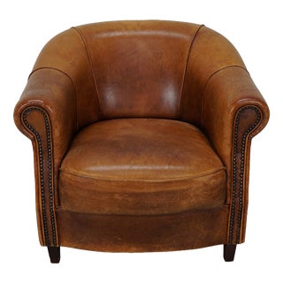 Vintage Dutch Club Chair in Cognac Colored Leather For Sale