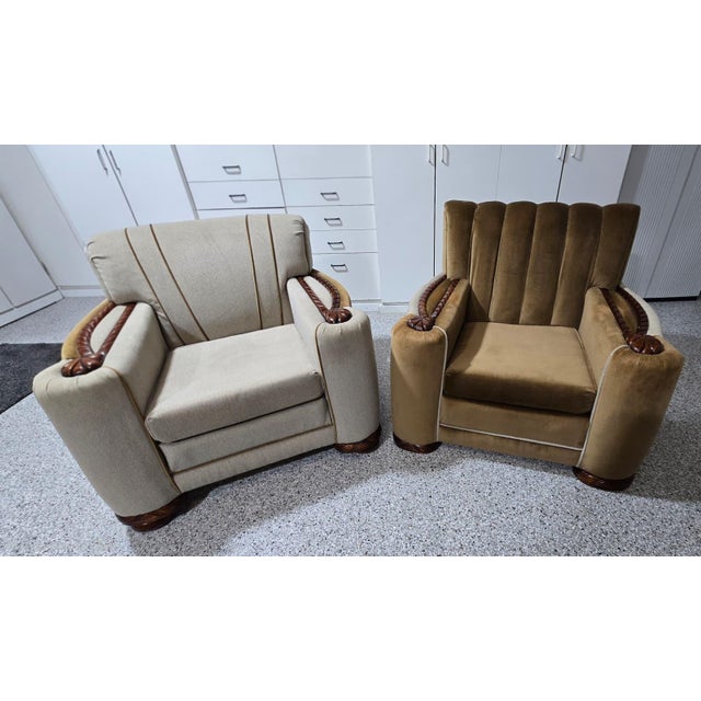An extraordinary, collector-grade of Vintage 1930's Art Deco Streamline Moderne "Tank" Club Chairs - A Pair Featuring...