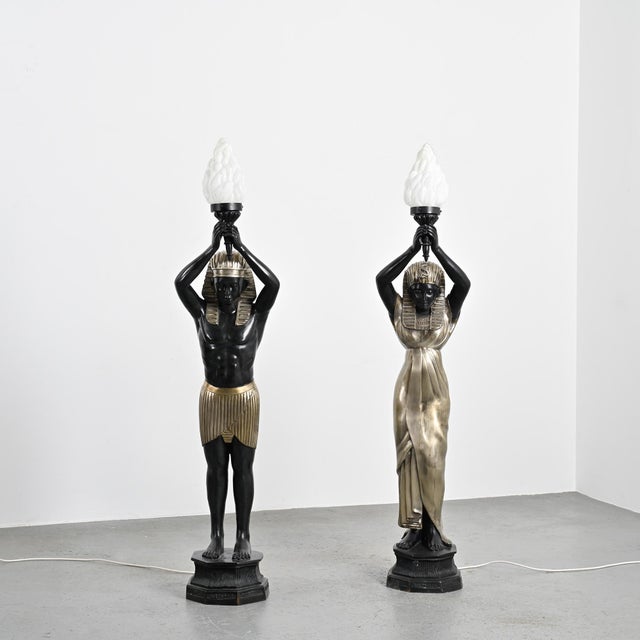 Egyptian Bronze Torch Lamp Holders from Maison Jansen, 1970, Set of 2 For Sale - Image 12 of 13